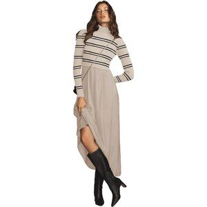 Womens Ribbed Knit Maxi Dress Long Sleeve Turtleneck Casual Office Chic